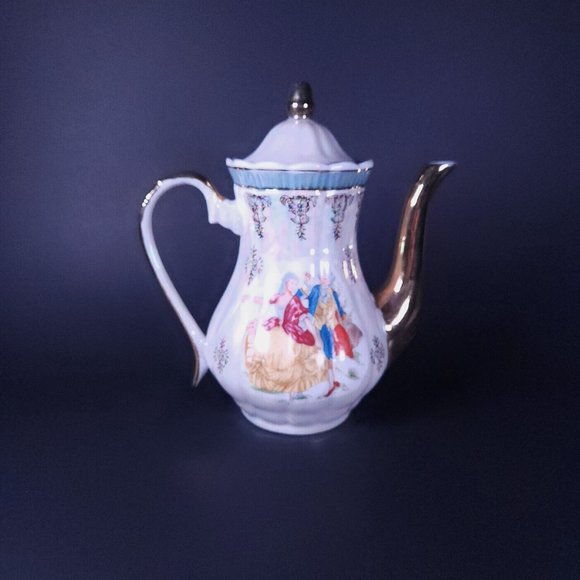 Victorian Antique Teapot + Saucer Turquoise Gold Tone by Duca Di Bavaria - Picture 5 of 7